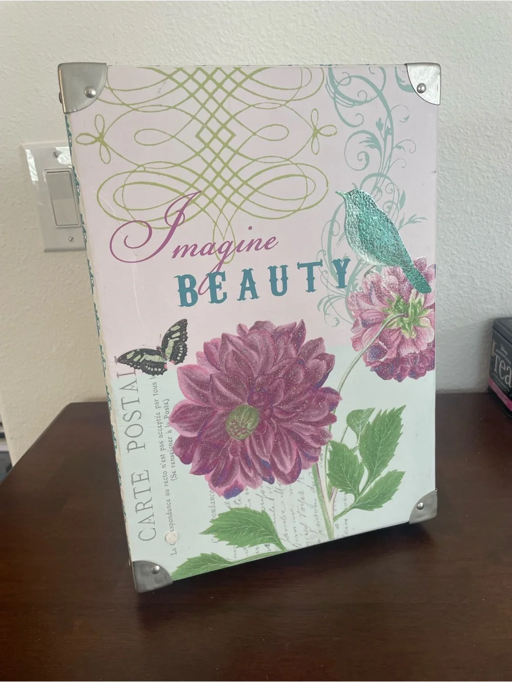 Floral Bird Decorative Storage Box - Pink & Teal